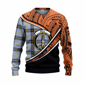 Bell Crest Tartan Knitted Sweater with Polynesian Vibes Style - Orange Version