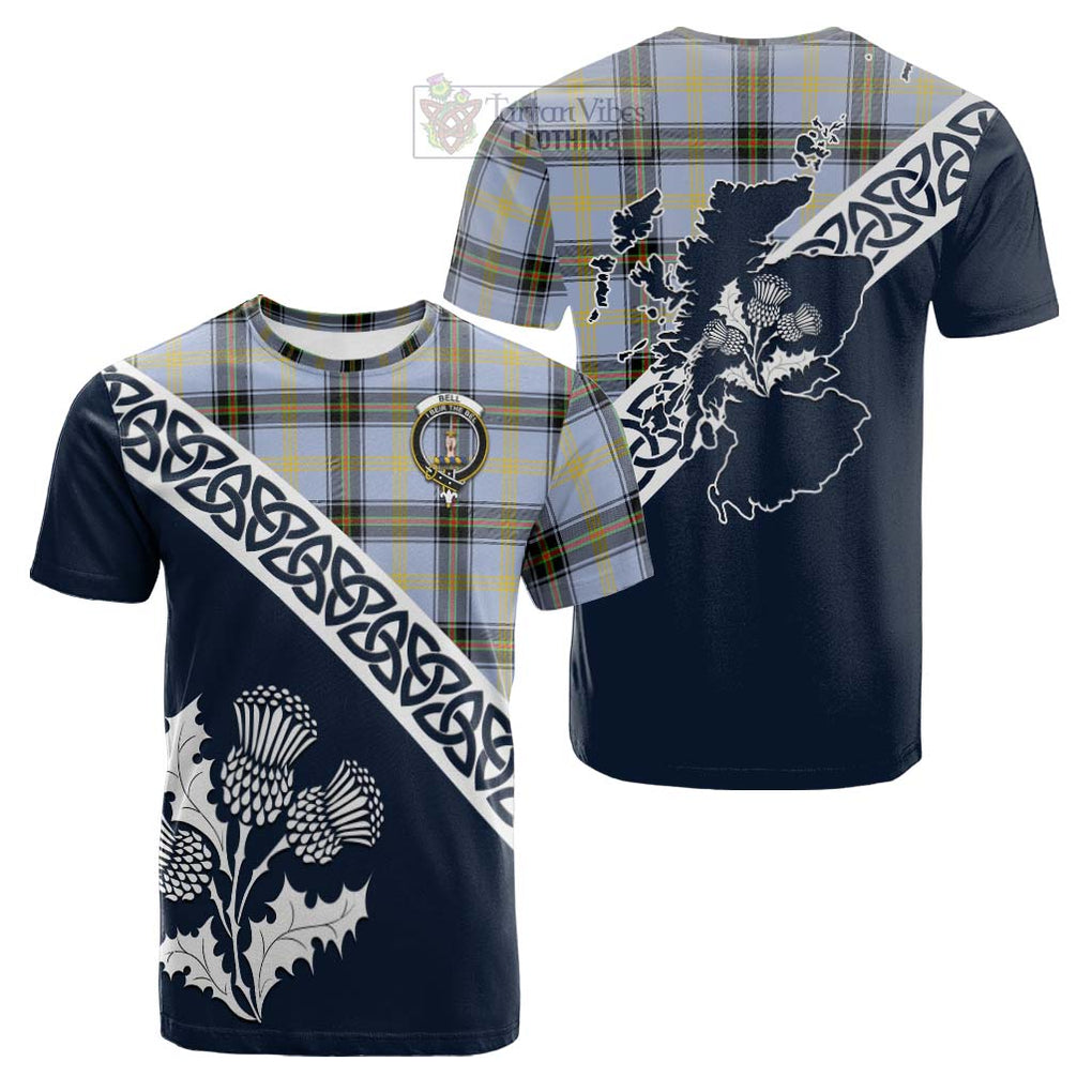 Tartan Vibes Clothing Bell Tartan Cotton T-shirt Featuring Thistle and Scotland Map