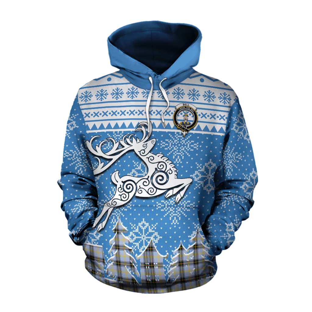 Tartan Vibes Clothing Bell Clan Christmas Cotton Hoodie Celtic Reindeer Style