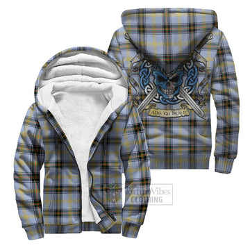 Bell Tartan Sherpa Hoodie with Family Crest Celtic Skull Style