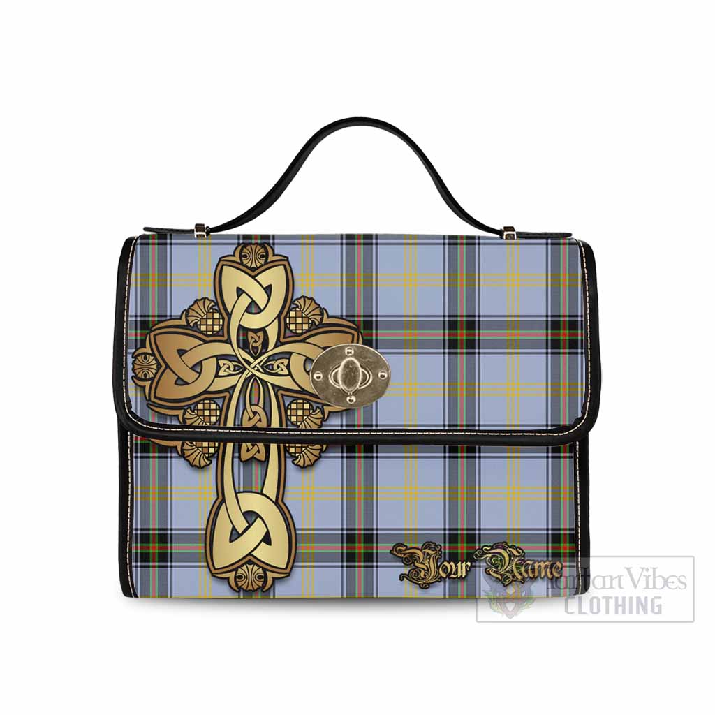 Tartan Vibes Clothing Bell Tartan Waterproof Canvas Bag Golden Thistle Celtic Cross Style