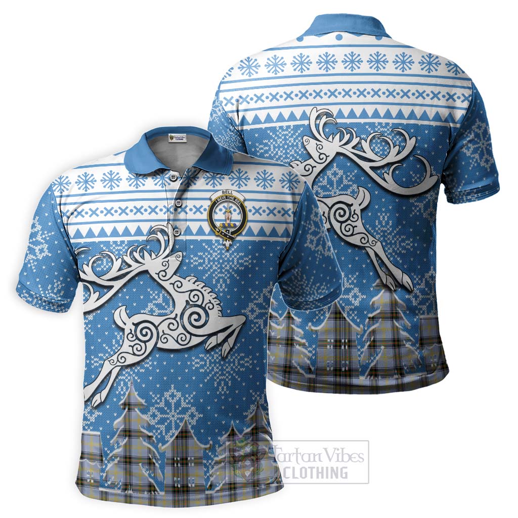 Tartan Vibes Clothing Bell Clan Christmas Polo Shirt Celtic Reindeer Style