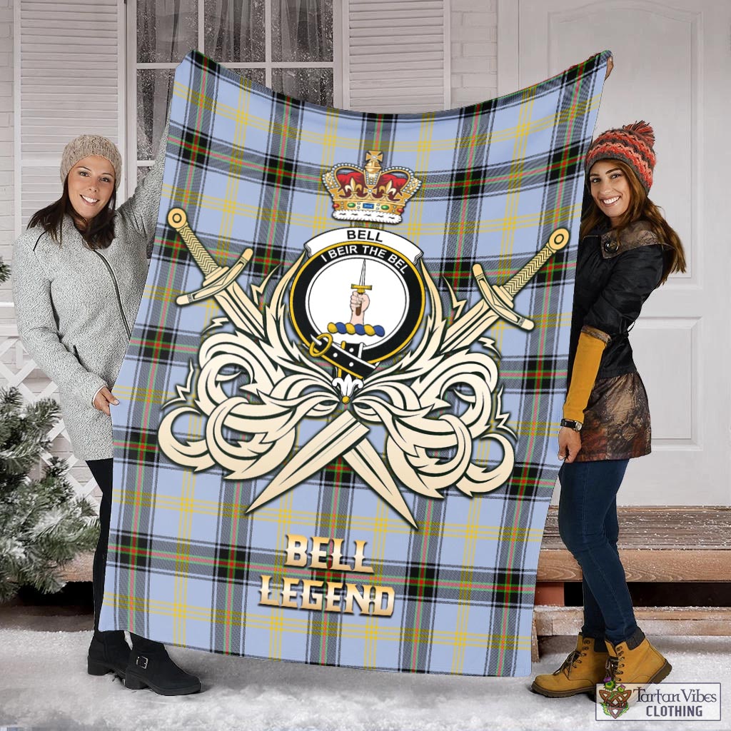 Tartan Vibes Clothing Bell Tartan Blanket with Clan Crest and the Golden Sword of Courageous Legacy