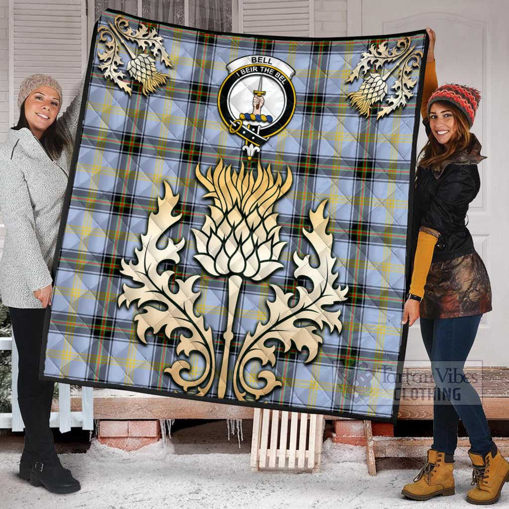 Tartan Vibes Clothing Bell Tartan Quilt with Family Crest and Golden Thistle Style