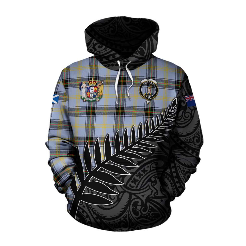 Tartan Vibes Clothing Bell Crest Tartan Cotton Hoodie with New Zealand Silver Fern Half Style