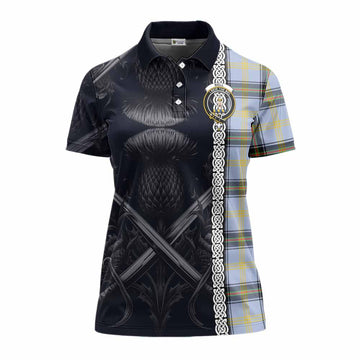 Bell Tartan Women's Polo Shirt with Family Crest Cross Sword Thistle Celtic Vibes