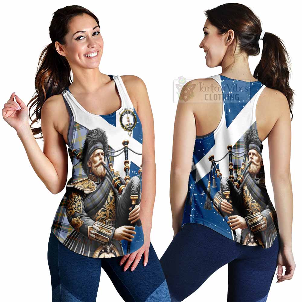 Tartan Vibes Clothing Bell Tartan Women's Racerback Tanks with Family Crest Scottish Bagpiper Vibes