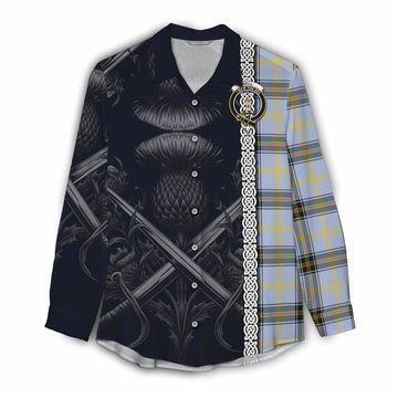 Bell Tartan Women's Casual Shirt with Family Crest Cross Sword Thistle Celtic Vibes