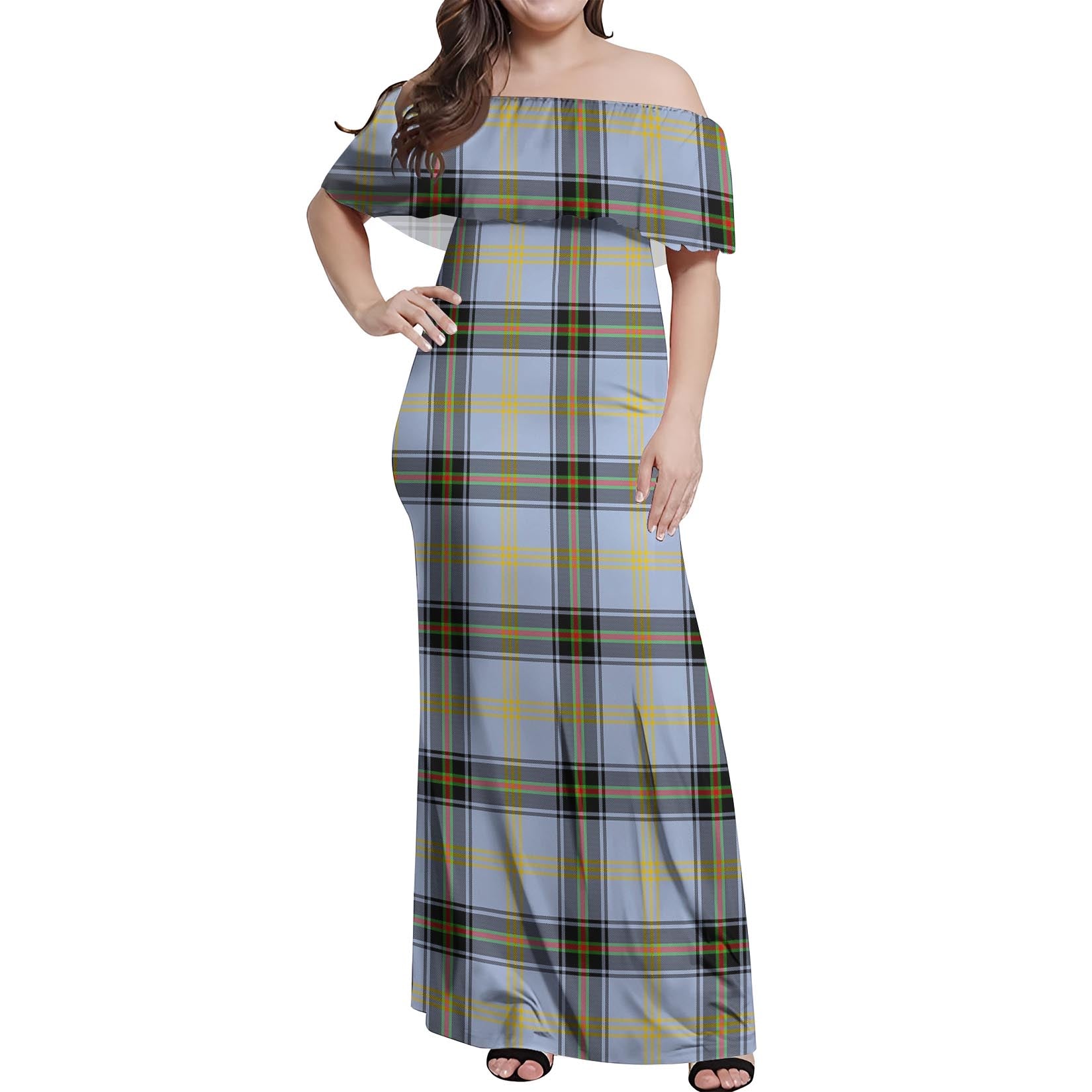 Bell Tartan Off Shoulder Long Dress Women's Dress - Tartanvibesclothing