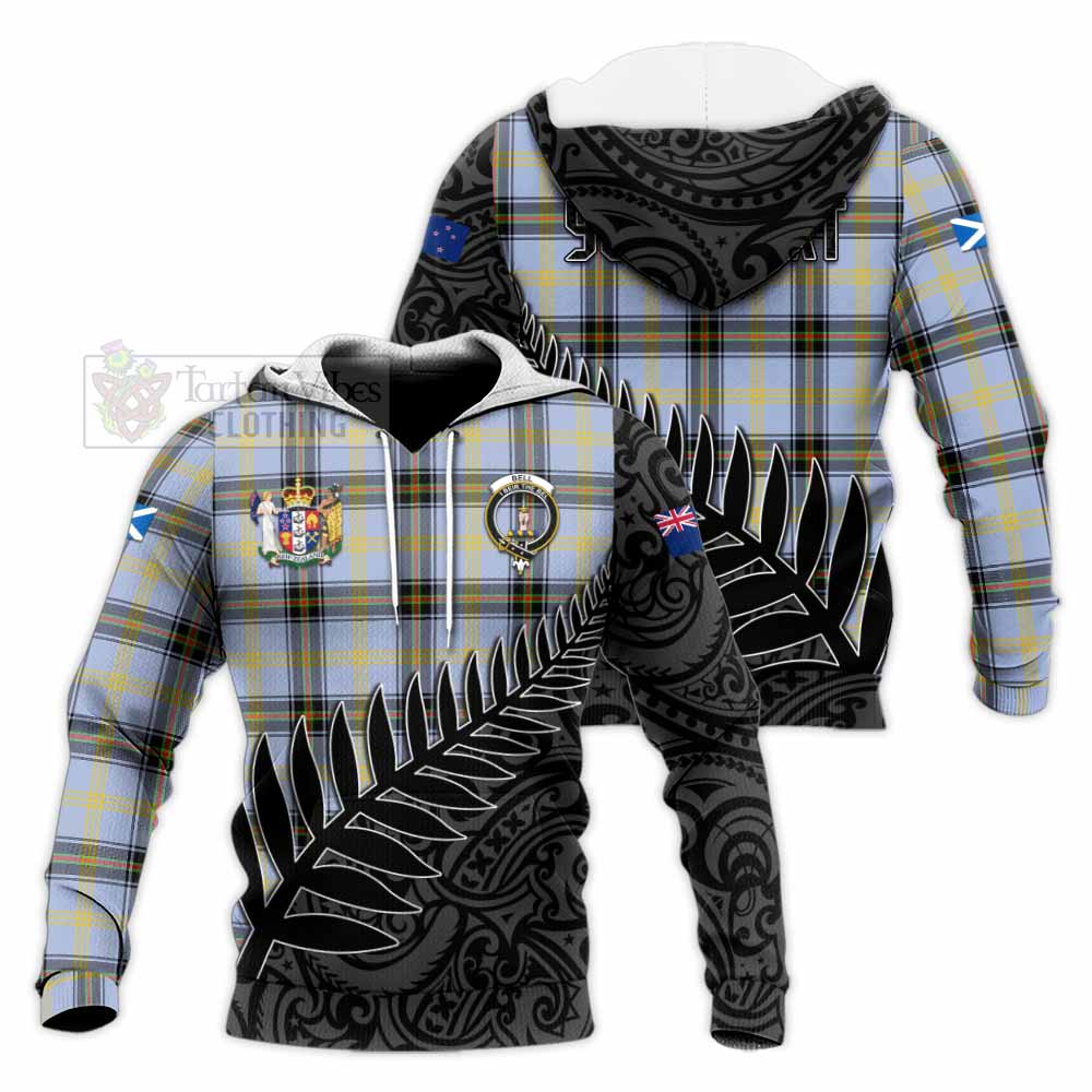 Tartan Vibes Clothing Bell Crest Tartan Knitted Hoodie with New Zealand Silver Fern Half Style