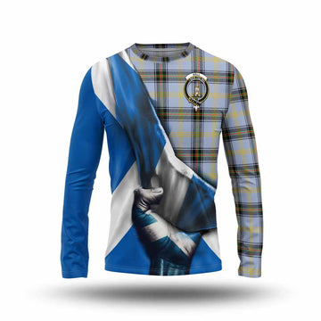 Bell Tartan Long Sleeve T-Shirt with Family Crest Scotland Patriotic Style