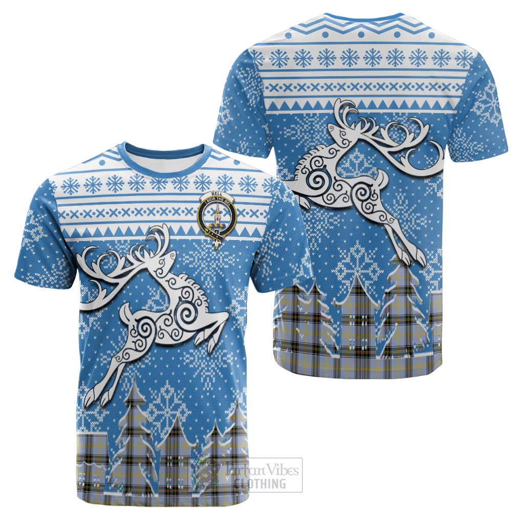 Tartan Vibes Clothing Bell Clan Christmas Cotton T-shirt Celtic Reindeer Style