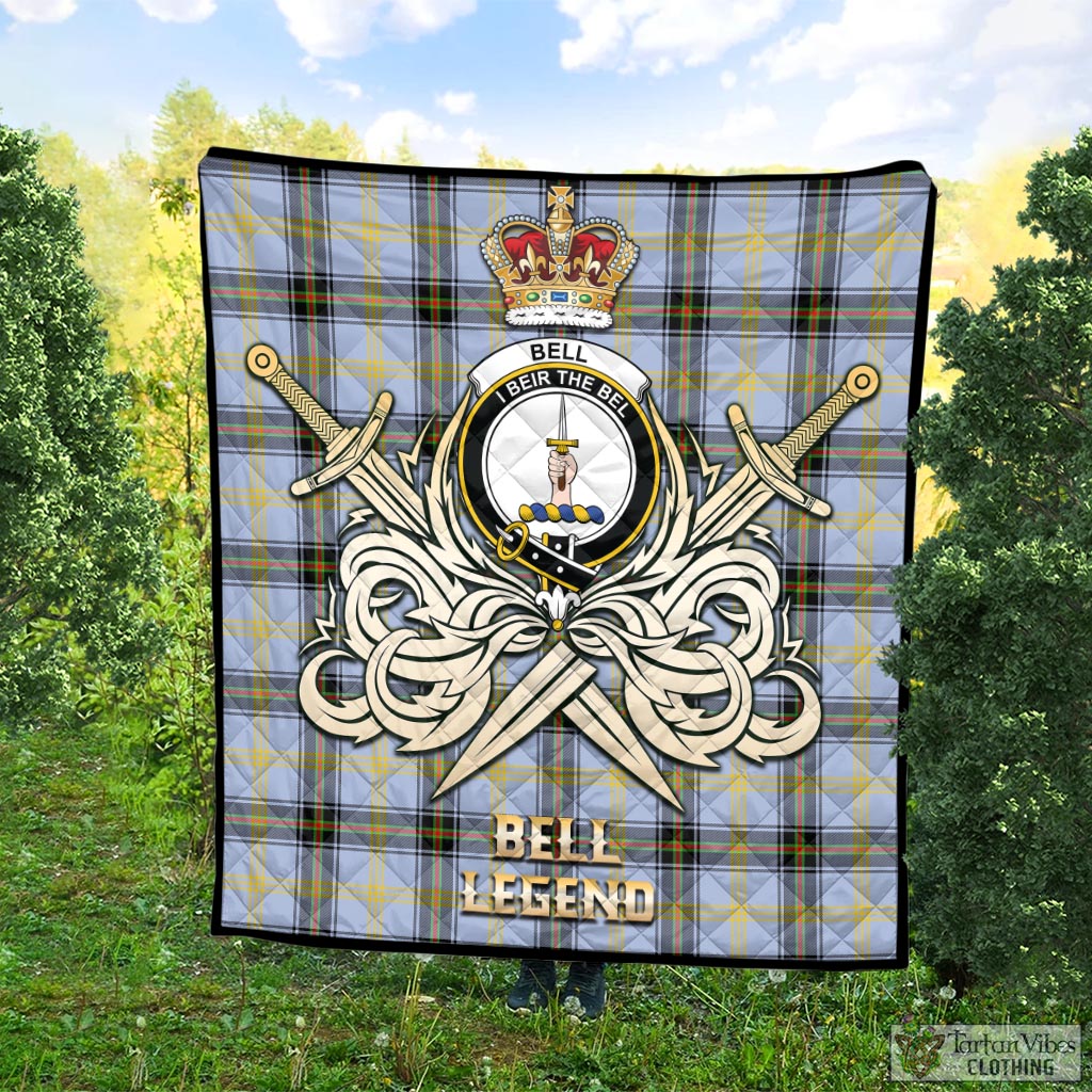 Tartan Vibes Clothing Bell Tartan Quilt with Clan Crest and the Golden Sword of Courageous Legacy