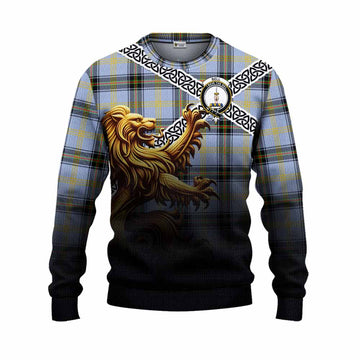 Bell Crest Tartan Knitted Sweater with Golden Lion Emblem Celtic Style Unisex - Tartan Vibes Clothing