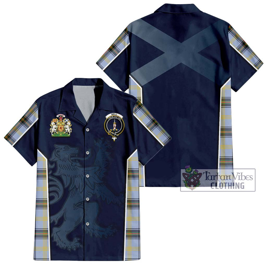 Bell Tartan Short Sleeve Button Shirt with Family Crest and Lion Rampant Vibes Sport Style Kid - Tartan Vibes Clothing