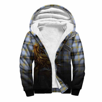 Bell Crest Tartan Sherpa Hoodie with Golden Lion Emblem Celtic Style Unisex S - Tartan Vibes Clothing