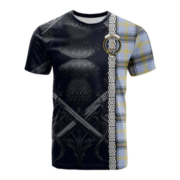 Bell Tartan Cotton T-shirt with Family Crest Cross Sword Thistle Celtic Vibes