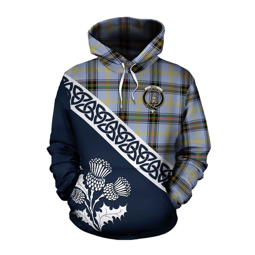 Tartan Vibes Clothing Bell Tartan Cotton Hoodie Featuring Thistle and Scotland Map