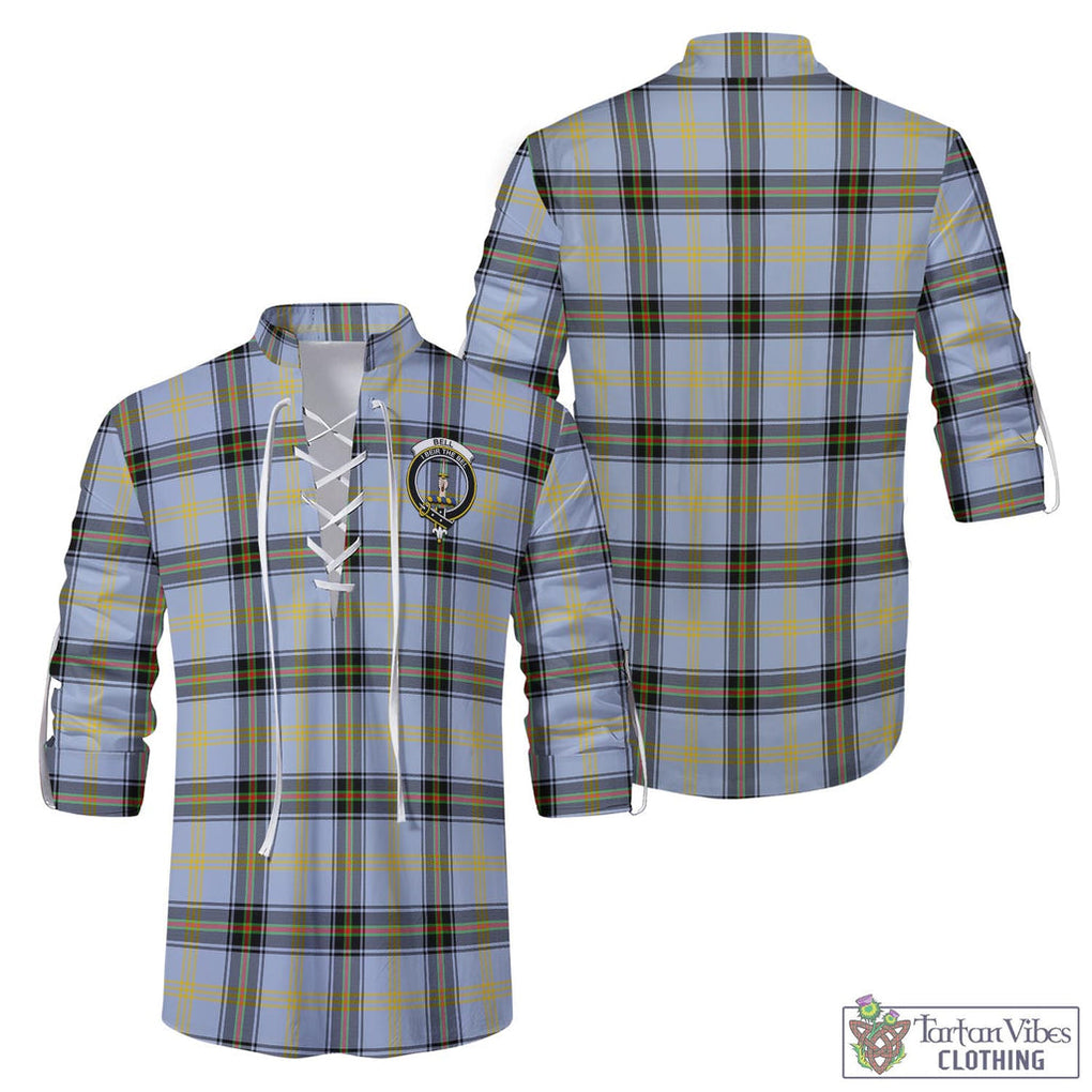 Tartan Vibes Clothing Bell Tartan Men's Scottish Traditional Jacobite Ghillie Kilt Shirt with Family Crest