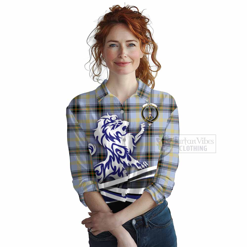 Tartan Vibes Clothing Bell Tartan Women's Casual Shirt with Alba Gu Brath Regal Lion Emblem