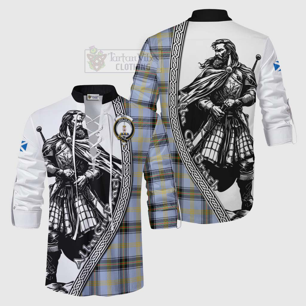 Tartan Vibes Clothing Bell Tartan Clan Crest Ghillie Kilt Shirt with Highlander Warrior Celtic Style