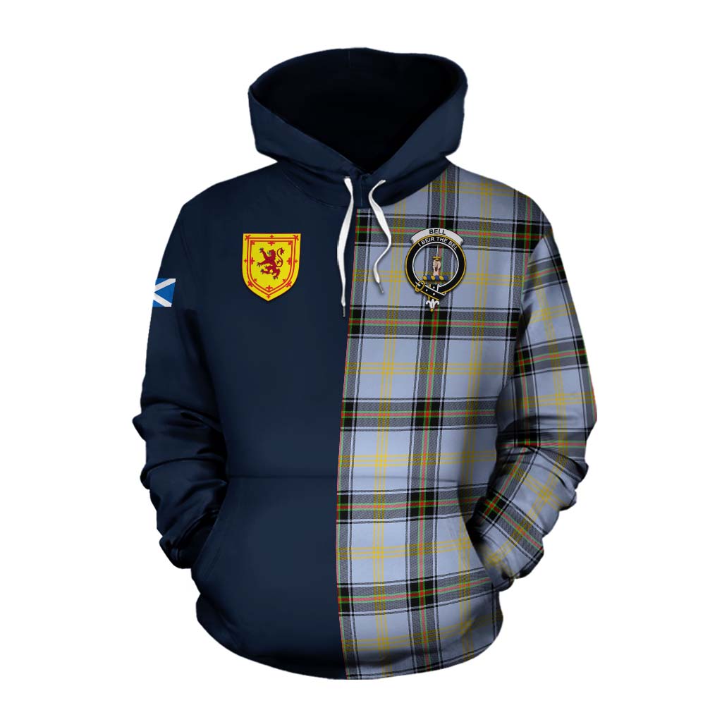 Tartan Vibes Clothing Bell Tartan Cotton Hoodie Alba with Scottish Lion Royal Arm Half Style