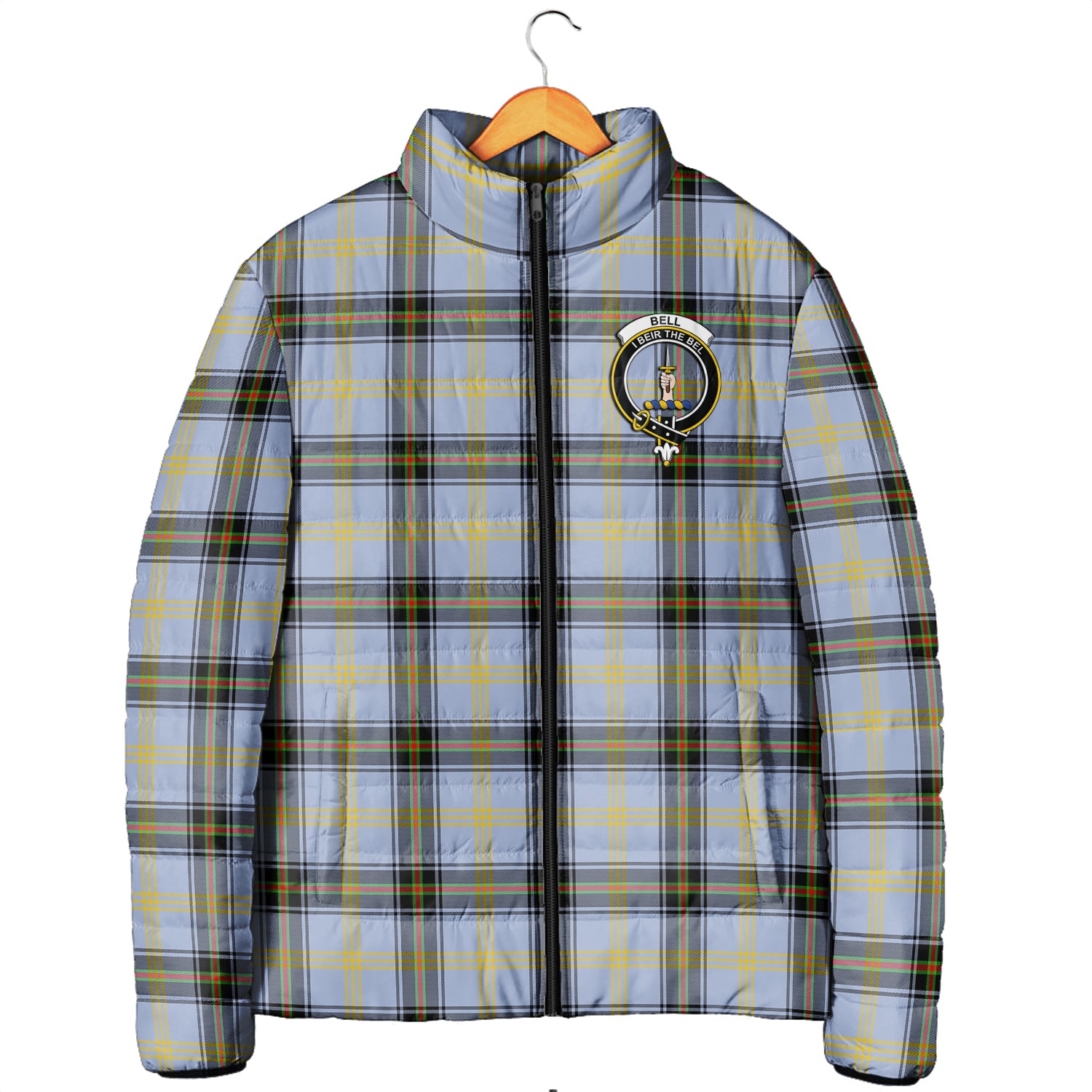 Bell Tartan Padded Jacket with Family Crest Men's Padded Jacket - Tartan Vibes Clothing