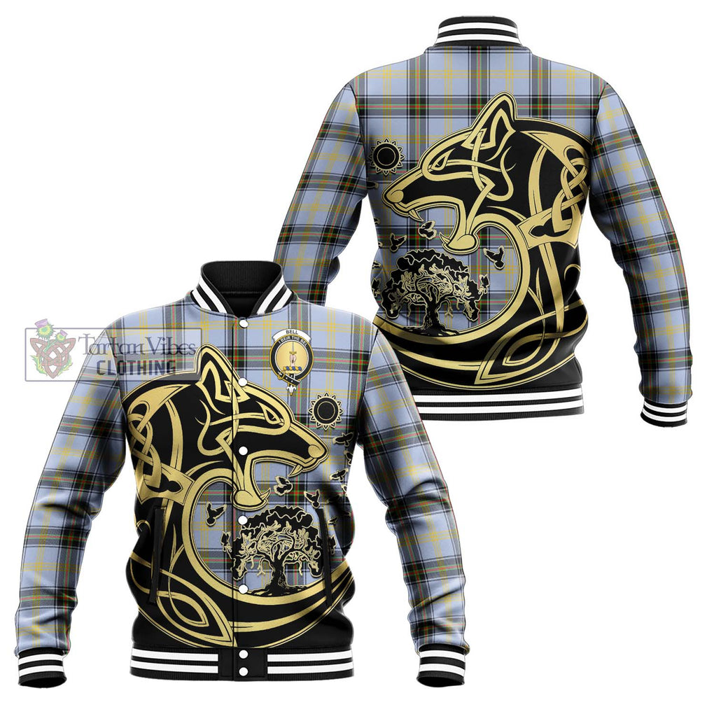 Bell Tartan Baseball Jacket with Family Crest Celtic Wolf Style Unisex - Tartan Vibes Clothing