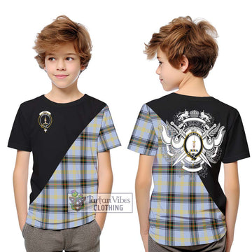 Bell Tartan Kid T-Shirt with Family Crest and Military Logo Style