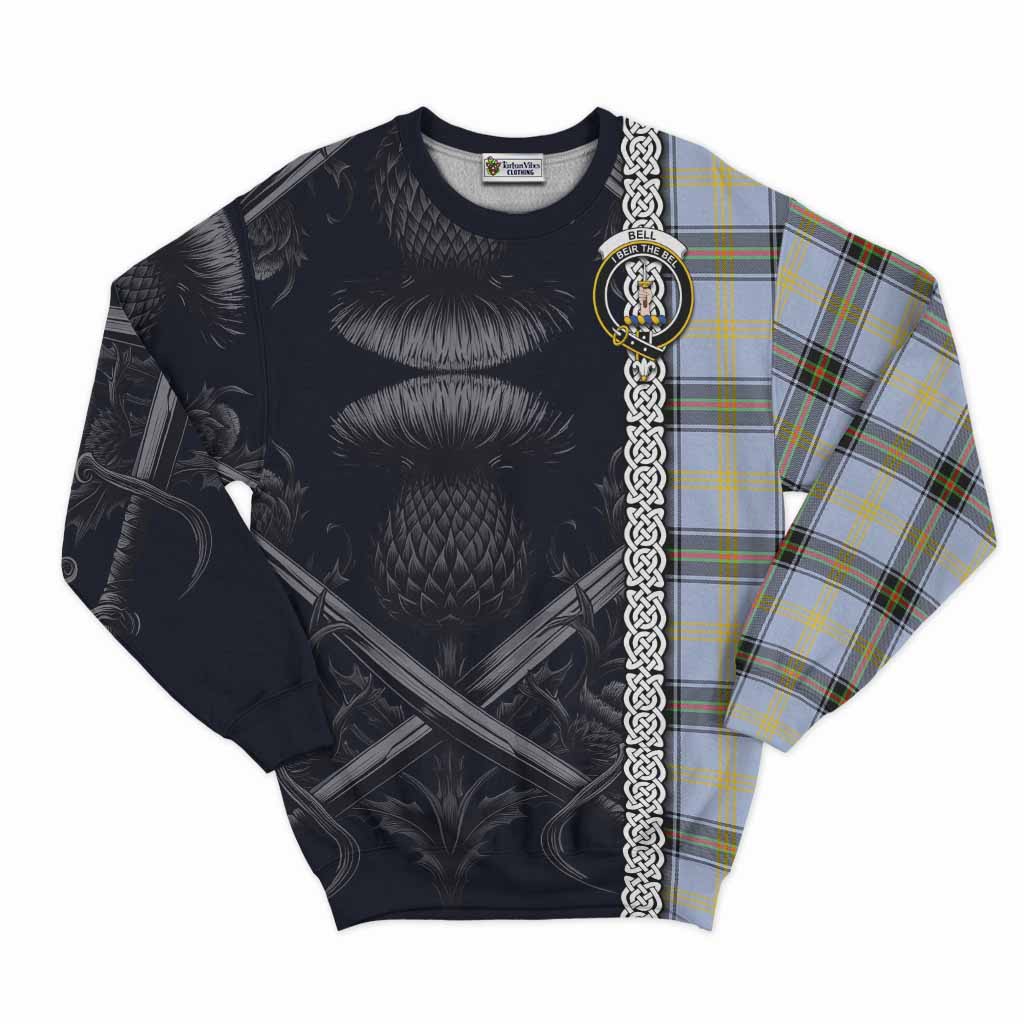 Tartan Vibes Clothing Bell Tartan Sweatshirt with Family Crest Cross Sword Thistle Celtic Vibes