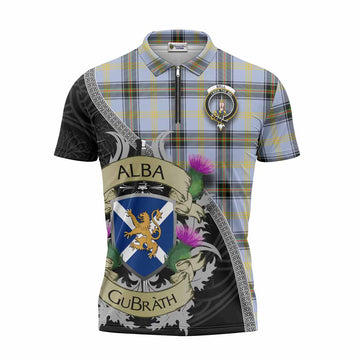 Bell Tartan Family Crest Zipper Polo Shirt Lion Rampant Royal Thistle Shield Celtic Inspired Unisex - Tartan Vibes Clothing