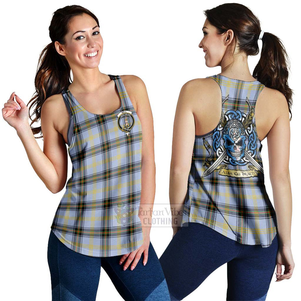 Tartan Vibes Clothing Bell Tartan Women's Racerback Tanks with Family Crest Celtic Skull Style