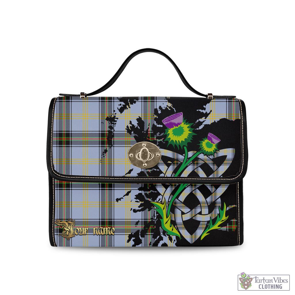 Tartan Vibes Clothing Bell Tartan Waterproof Canvas Bag with Scotland Map and Thistle Celtic Accents