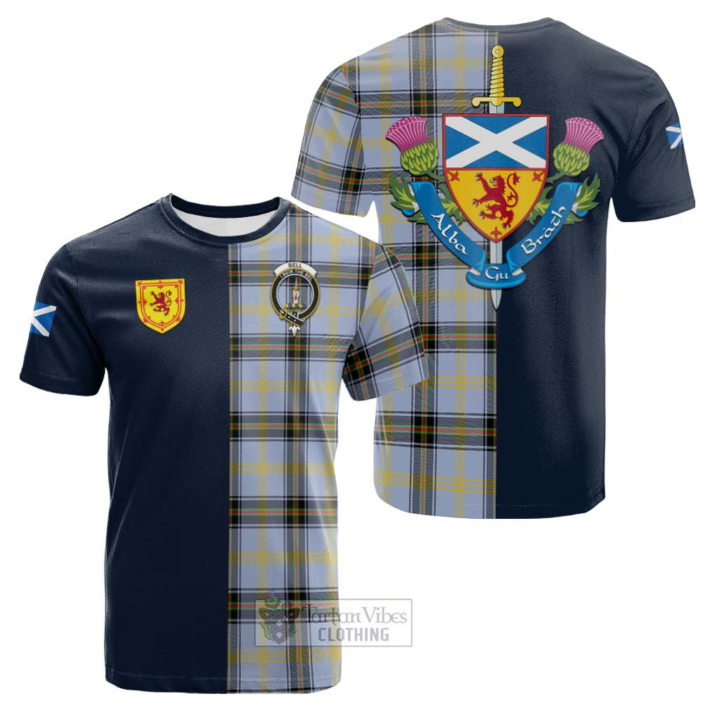 Tartan Vibes Clothing Bell Tartan Cotton T-shirt with Scottish Lion Royal Arm Half Style