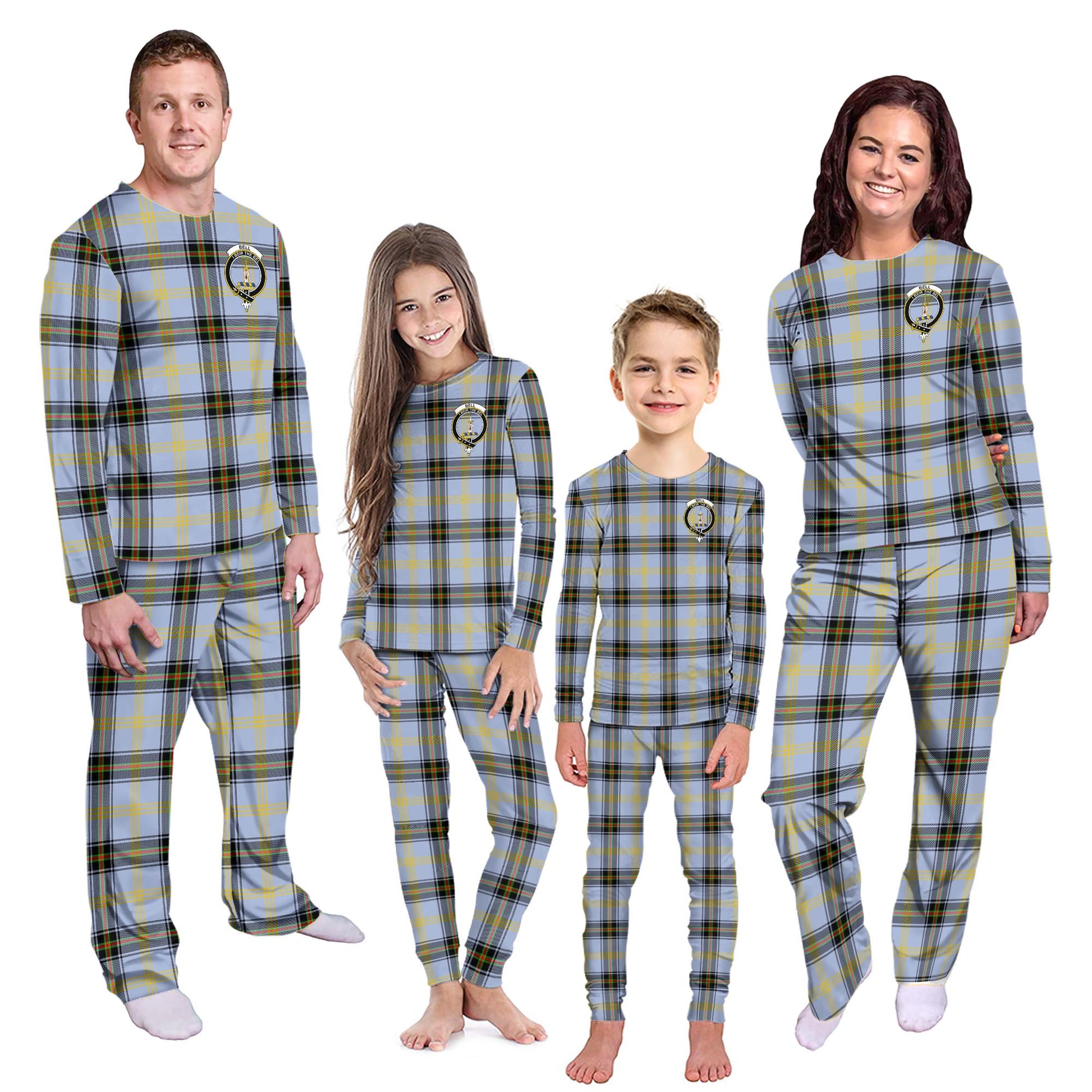 Bell Tartan Pajamas Family Set with Family Crest Kid - Tartan Vibes Clothing