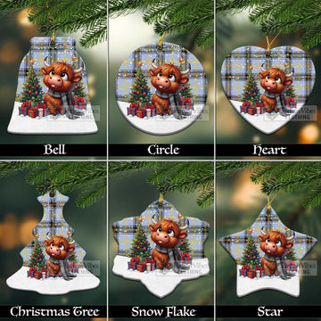 Bell Tartan Christmas Ceramic Ornament with Adorable Highland Coo