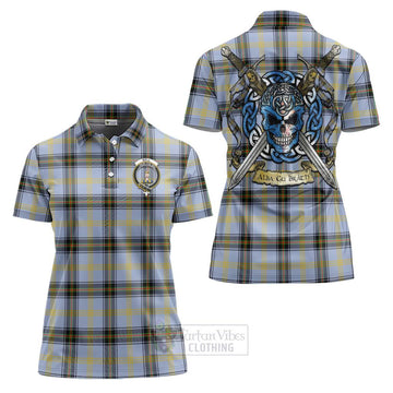 Bell Tartan Women's Polo Shirt with Family Crest Celtic Skull Style