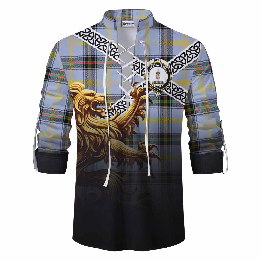 Bell Crest Tartan Ghillie Kilt Shirt with Golden Lion Emblem Celtic Style Men - Tartan Vibes Clothing