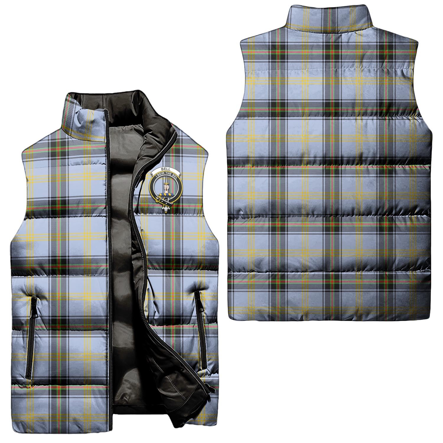 Bell Tartan Sleeveless Puffer Jacket with Family Crest Unisex - Tartanvibesclothing