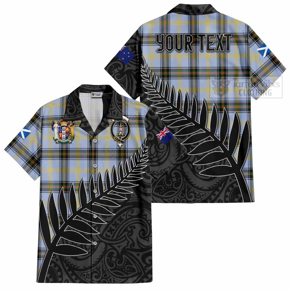 Tartan Vibes Clothing Bell Crest Tartan Short Sleeve Button Shirt with New Zealand Silver Fern Half Style