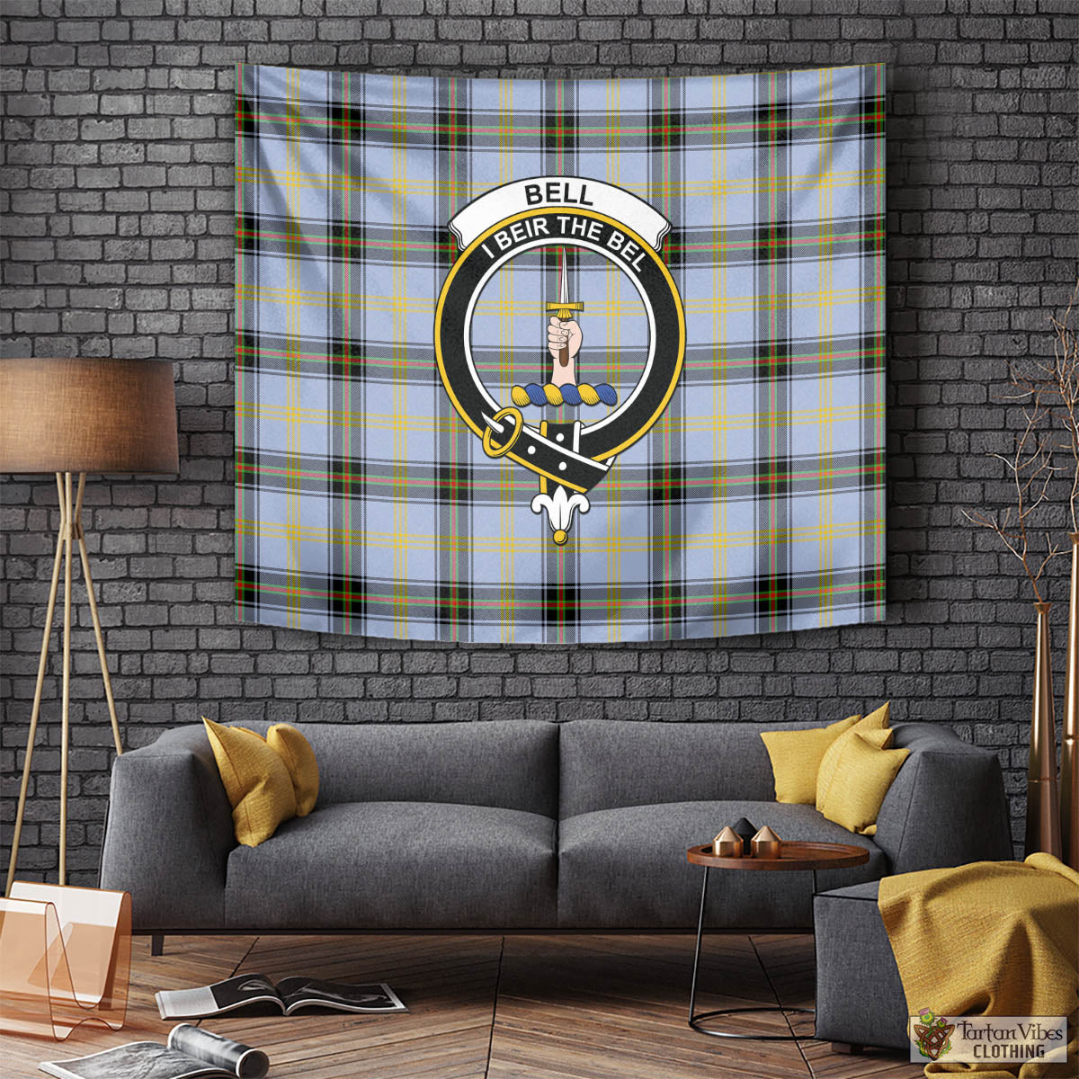 Tartan Vibes Clothing Bell Tartan Tapestry Wall Hanging and Home Decor for Room with Family Crest