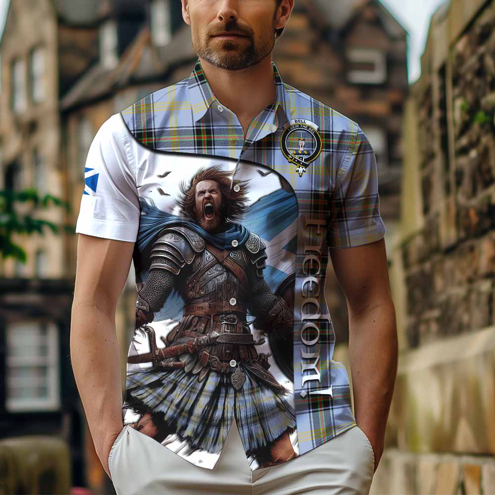 Tartan Vibes Clothing Bell Crest Tartan Short Sleeve Button Shirt Inspired by the Freedom of Scottish Warrior