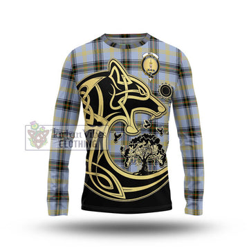 Bell Tartan Long Sleeve T-Shirt with Family Crest Celtic Wolf Style