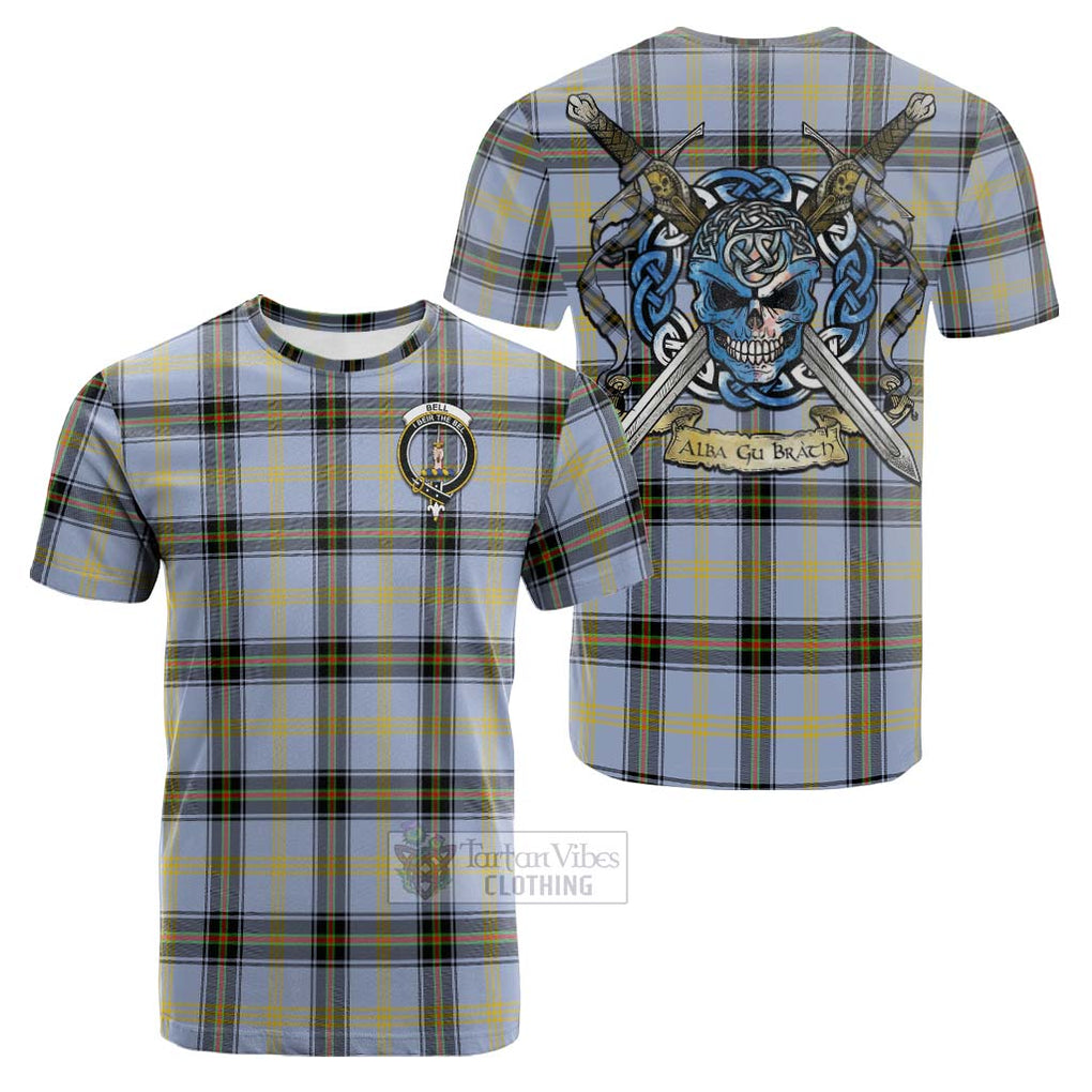 Tartan Vibes Clothing Bell Tartan Cotton T-shirt with Family Crest Celtic Skull Style