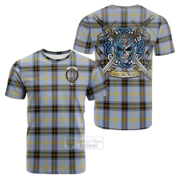 Bell Tartan Cotton T-shirt with Family Crest Celtic Skull Style