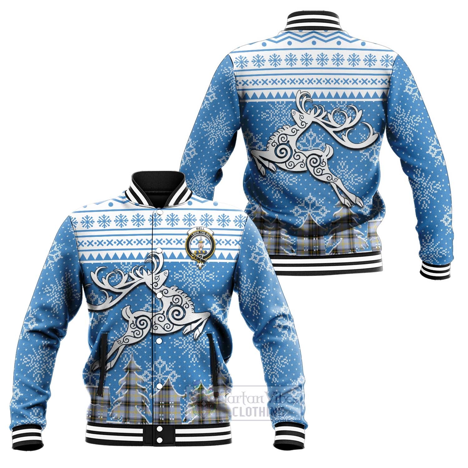 Tartan Vibes Clothing Bell Clan Christmas Baseball Jacket Celtic Reindeer Style