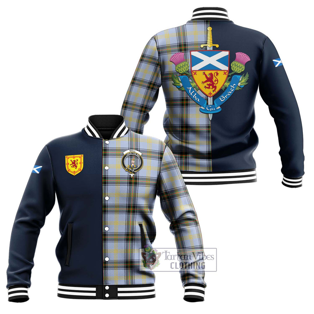 Bell Tartan Baseball Jacket Alba with Scottish Lion Royal Arm Half Style Unisex - Tartan Vibes Clothing