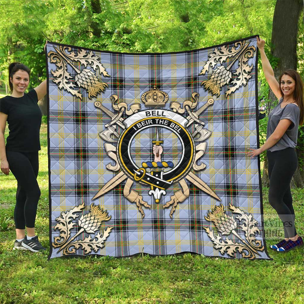 Tartan Vibes Clothing Bell Tartan Quilt with Family Crest and Scottish Golden Courage Shield