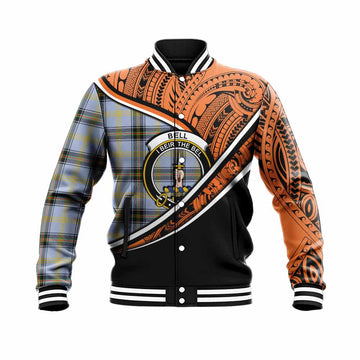 Bell Crest Tartan Baseball Jacket with Polynesian Vibes Style - Orange Version