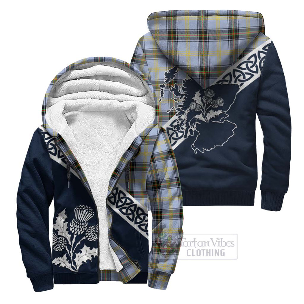 Tartan Vibes Clothing Bell Tartan Sherpa Hoodie Featuring Thistle and Scotland Map